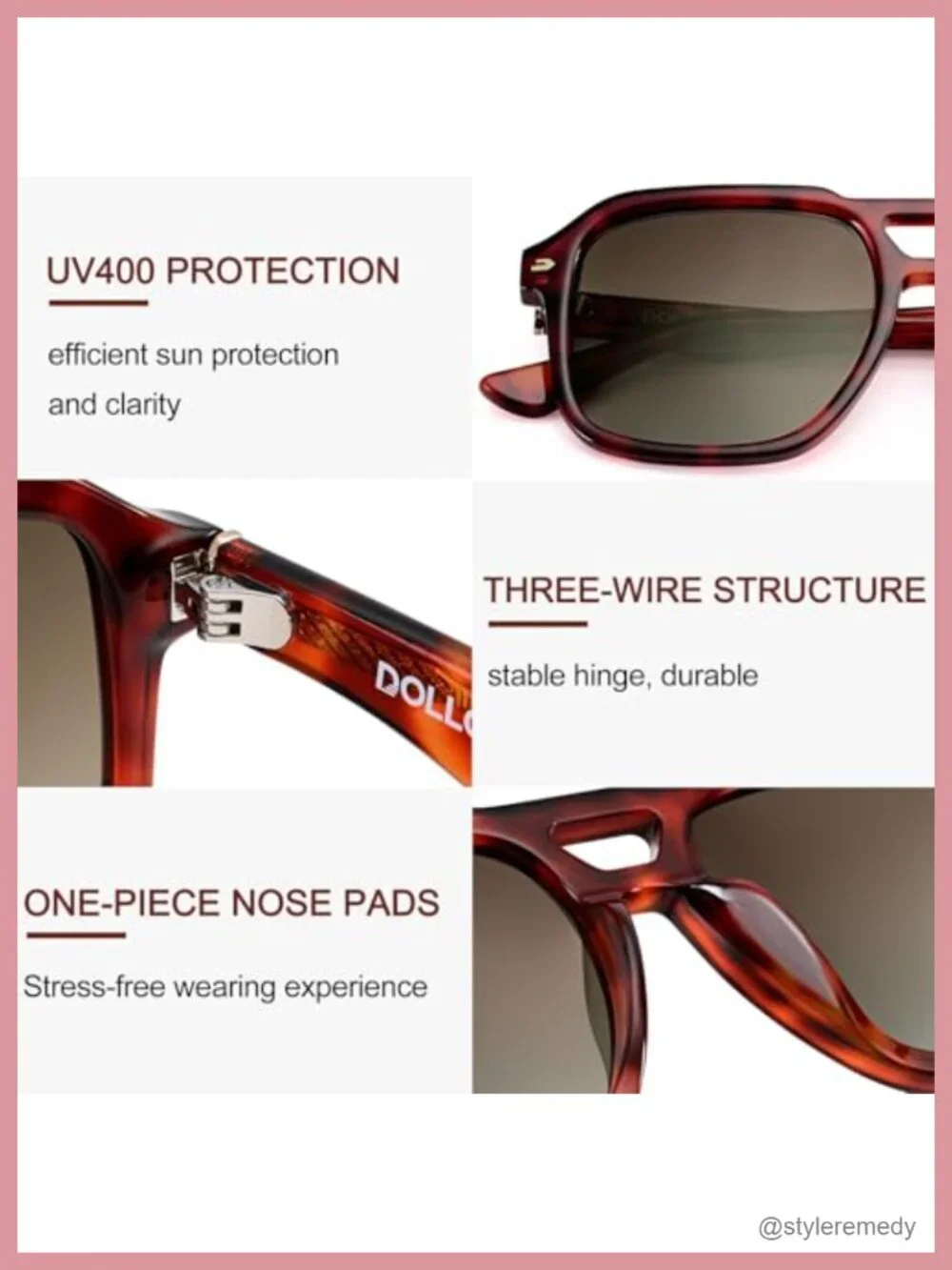 Retro Oversized Square Aviator Sunglasses UV400 Polarized for Women Men